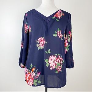 Skies Are Blue Nelby V-Neck Blouse, Navy, M, Stitch Fix
